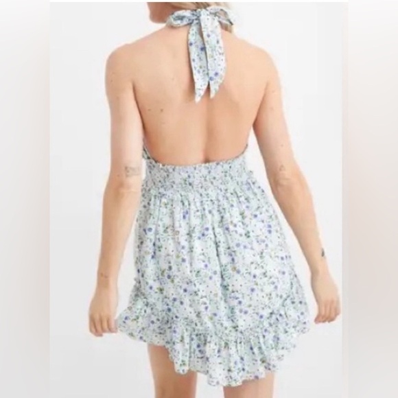 Aerie Blue Spring Fling Floral Halter Mini Dress - Picture 3 of 5